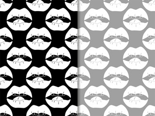 seamless abstract pattern with mouth, female lips, teeth, tongue