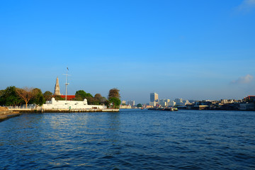 BANGKOK, THAILAND - MARCH 13, 2019: Ancient Wichai Prasit fort located at Thonburi district where is a famous landmark of Bangkok, Thailand.