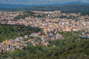Fototapeta na wymiar View of the city of Nuoro in Central Sardinia, Italy, from Monte Ortobene peak