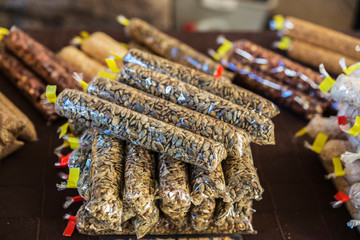 Bags of sunflower seed on a flea market in Spain