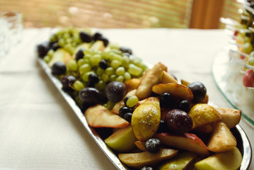 stylish luxury decorated tables for the celebration for a wedding of happy couple, cathering in the restaurant