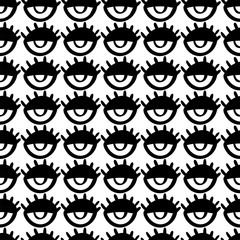 Seamless doodle trendy pattern with cartoon eyes. Teenage style background. Modern abstract fashion print
