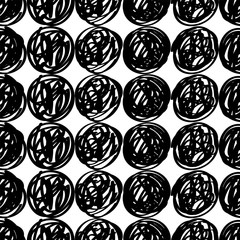 Vector seamless doodle circle swirl pattern. Hand drawn black and white illustration in childish style for your design