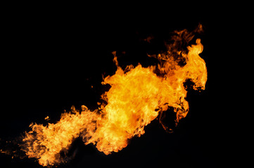 fire burning in the air , isolated with black background