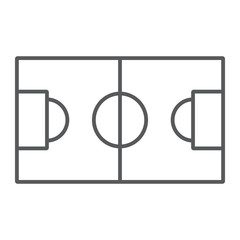 Soccer field thin line icon, sport and football, stadium sign, vector graphics, a linear pattern on a white background.