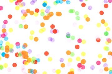 Bright multicolored confetti isolated on white background.