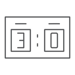 Soccer scoreboard thin line icon, sport and football, score sign, vector graphics, a linear pattern on a white background.