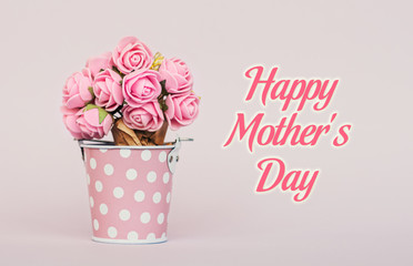 Happy Mother's Day greeting card - bouquet of handmade roses on a soft purple background