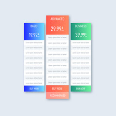 Price table business template. Vector 