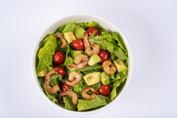 Closeup of Shrimp Salad with Many Different Vegetables