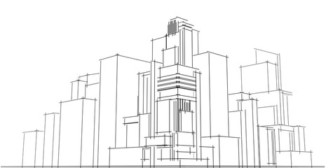 Panorama cityscape Sketch. Architecture sketch - 3D Illustration.