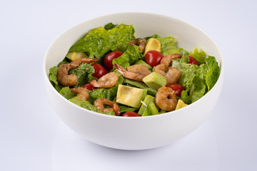 Closeup of Shrimp Salad with Many Different Vegetables