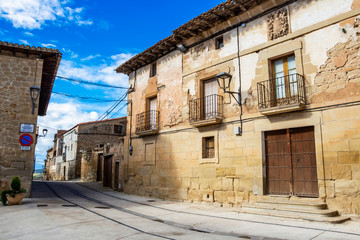 Fototapeta na wymiar Torres del Rio street view in Navarre, Spain on the Way of St. James, Camino de Santiago on a sunny May day