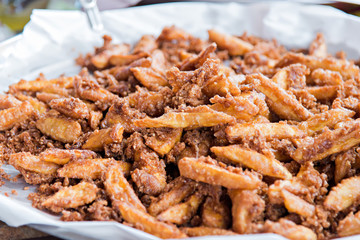 Fried banana, selective focus (detailed close-up shot)