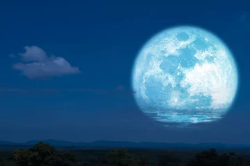 Papier peint adhésif Pleine Lune arbre Pleine lune de foin halo silhouette dos montagne et colline
