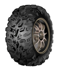 Realistic tyre off-road monster truck car wheel vector illustration isolated on white background © Fedor