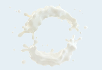 White liquid fresh milk or cream splash isolated. Glossy shining milk, almond milk, cream, shampoo, cosmetic soap, white paint splashes. Liquid droplet design element.  3D render