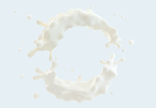 White Liquid Fresh Milk Or Cream Splash Isolated. Glossy Shining Milk, Almond Milk, Cream, Shampoo, Cosmetic Soap, White Paint Splashes. Liquid Droplet Design Element.  3D Render