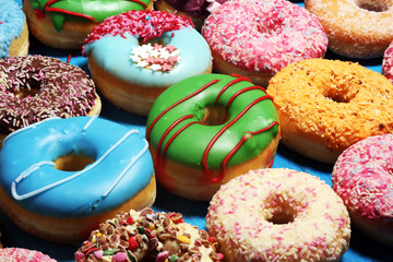donuts in different glazes with chocolate