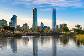 Fototapeta na wymiar Skyline of buildings at Las Condes district, Santiago de Chile