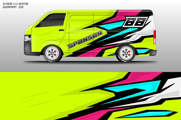 Van decal cargo and car wrap vector . Graphic abstract background livery 