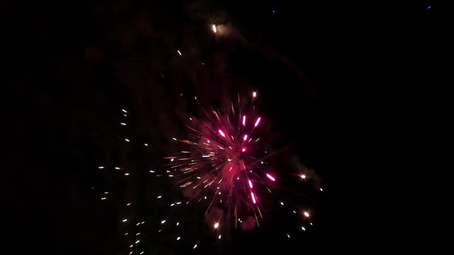 Big fireworks in the night summer sky, full HD video