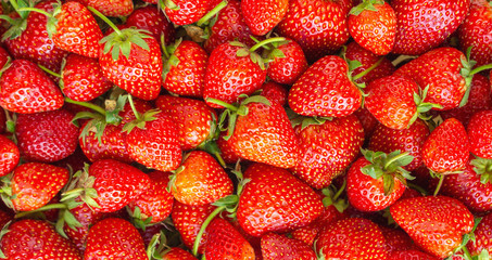 Fresh organic Strawberry fruit background Top view closeup