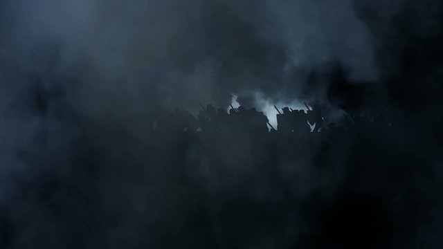 Massive Army of Warriors Marching Forwards