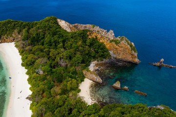 Aerial drone view of the tropical Ba Wei (Stewart island in the Mergui Archipelago, Burma