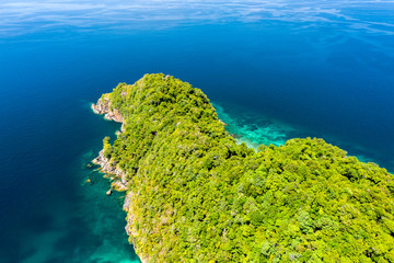 Aerial drone view of a deserted tropical island