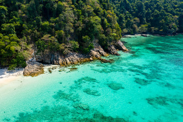 Fototapeta na wymiar Aerial drone view of a deserted tropical island