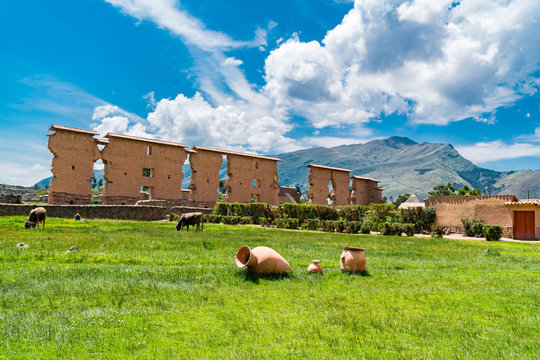 View of the Inca archaeological site at Cusco Region