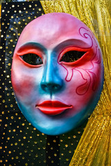 View of Pink-Blue Lady Mask Art of the traditional Goa carnival