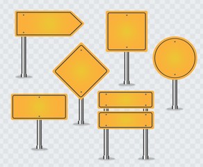 Set of road signs. Blank traffic road, empty, warning, caution, attention, stop, safety, shape danger, boards street guide vector.