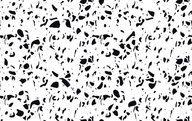 Unique terrazzo flooring vector seamless pattern in black and white. Texture composed of natural stone, glass, quartz, concrete, marble, quartz. Background