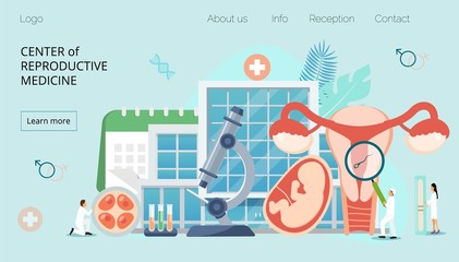 Medical healthcare genetic science technology, center of reproducrive medicine with tinyoeople character concept vector illustration for website and mobile website development, landing page, apps.