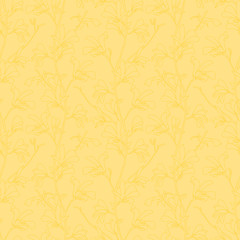 Seamless pattern with magnolia tree blossom. Yellow floral background with branch and magnolia flower. Spring design with big floral elements. Hand drawn botanical illustration. - 265342176
