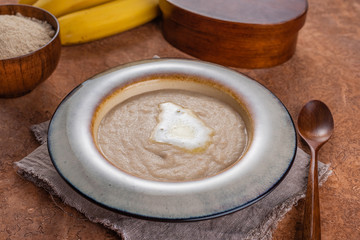 Amaranth porridge with butter.