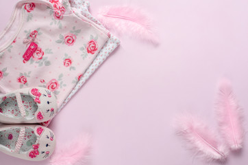 Obraz na płótnie Canvas Baby pink accessories on pink background.