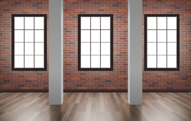 empty room indetior design in loft style with wooden floor brick wall columns © tarikdiz