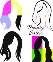 Logo for women’s hair salon, hairdresser. Icon of fashion, beauty salon. Silhouette of a female hairstyle.  Beautiful girl hair.