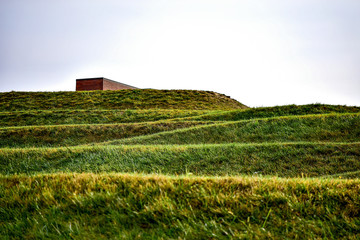 Obraz premium Terraced Landscape, Obscured Brick Building