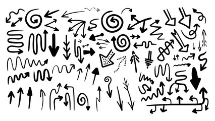 Obraz premium Big set of different hand drawn arrows. Directions and forms. Cartoon minimalism style