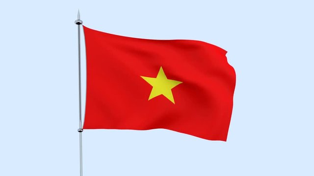 Flag of the country   Vietnam  flutters against the blue sky. 3D rendering