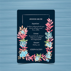 Floral wedding menu card with beautiful flowers
