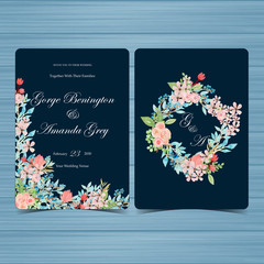 navy wedding invitation set with gorgeous pink roses