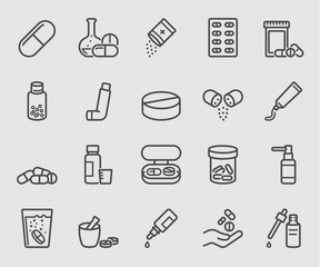 Line icons set for Pill