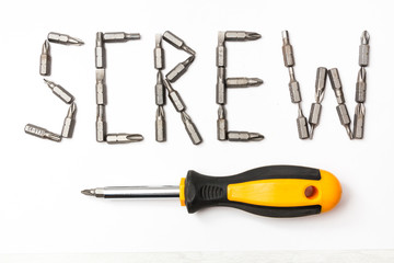 screwdriver and bits isolated on white background