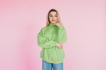 Colorful girl on a pink background