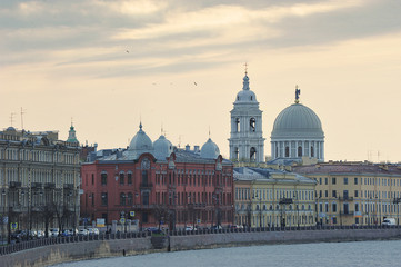 Fototapeta na wymiar view of the Catherine Church on Vasilievsky island in St. Petersburg